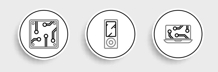 set line laptop processor and music player icon vector image