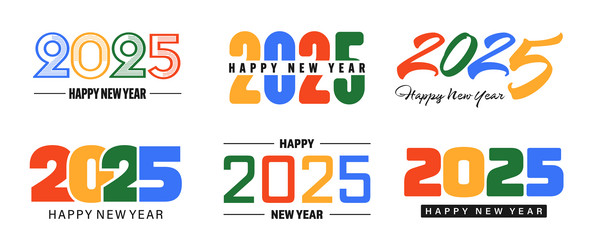 2025 Happy New Year Numbers Text vector image