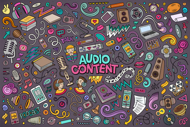 colorful set of audio content theme objects vector image