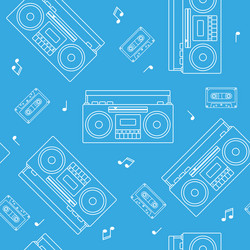 retro cassette and radio recorder seamless pattern vector