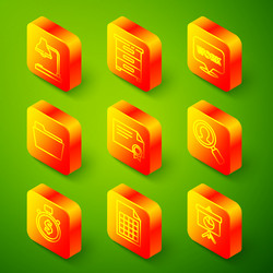set line table lamp drawer with documents vector image