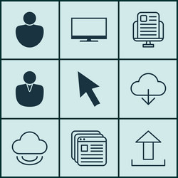 set of 9 internet icons includes save data vector image