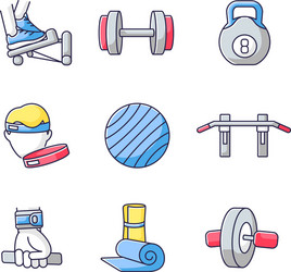 workout equipment rgb color icons set vector