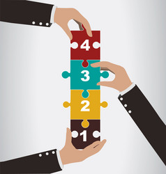 business people help to assembly vertical puzzle vector