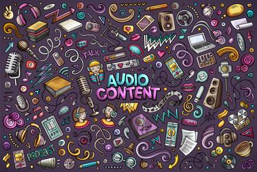 colorful set of audio content theme objects vector