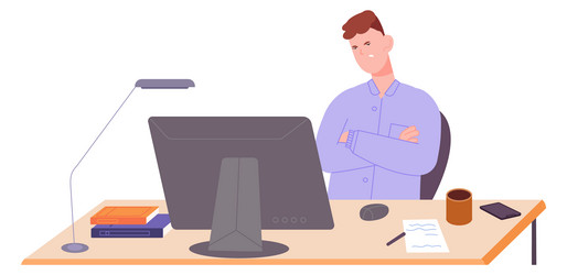 tired man at computer workplace work problem vector