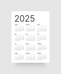 annual calendar template week starts on sunday vector