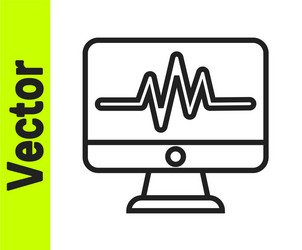 black line computer monitor with cardiogram icon vector image