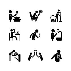 day-to-day routine black glyph icons set on white vector