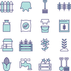 Farm line and fill style icon set design vector