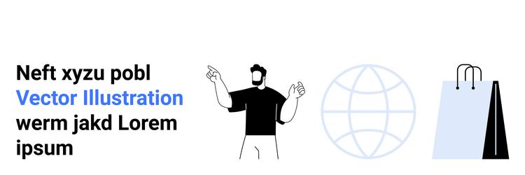 man explaining ideas alongside globe and shopping vector image
