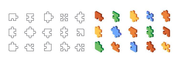 Puzzle Piece Set - 3D & Linear vector image