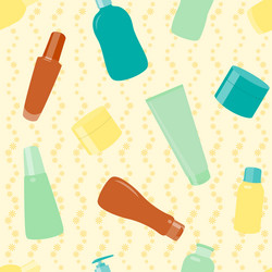 seamless pattern with cosmetics bottles vector image
