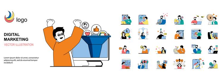 Digital Marketing Character Set vector image