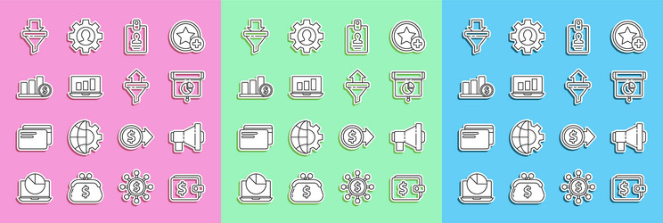 set line wallet with dollar megaphone graph vector image