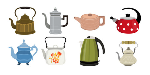 Set teapots flat design style vector