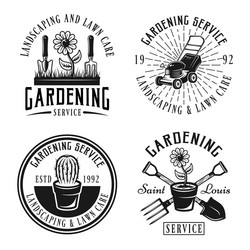 Gardening service emblems badges labels Royalty Free Vector