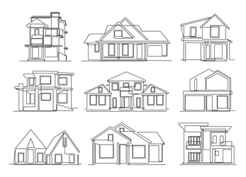 Line houses continuous abstract doodle vector