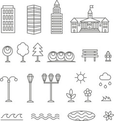 Linear landscape elements icons set line vector