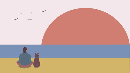 man sit at seashore with his dog and enjoys vector image