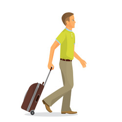 Man with suitcase is going in airport terminal vector