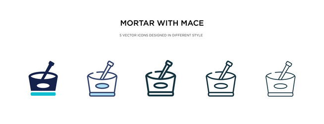 mortar with mace icon in different style two vector image
