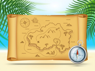 old pirate map of treasure island on an scroll vector