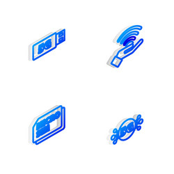 set isometric line 5g network modem micro sim vector image