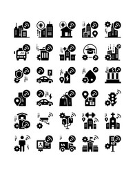 set of smart city solid icon vector image