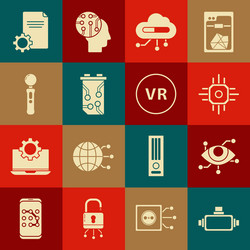 set virtual reality glasses processor internet vector image