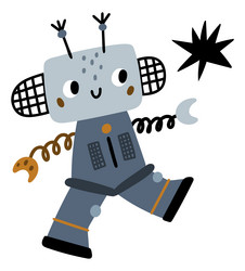 Cute metal kid robot funny child print vector