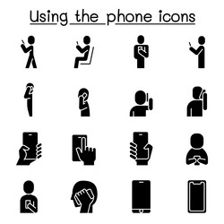 people are using smartphone icon set in thin vector image