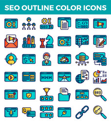 seo search engine optimization outline color icons vector