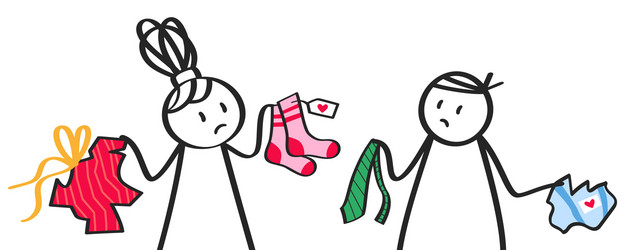 Stick people disappointed when opening gift boxes vector