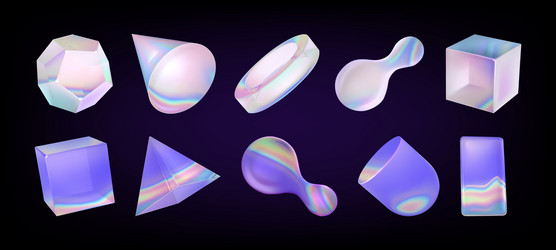3d glass geometric objects set vector image