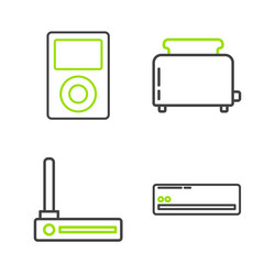set line air conditioner router and wi-fi signal vector image