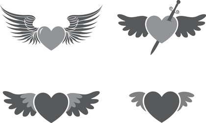 Winged Heart Logo Set Vector Image