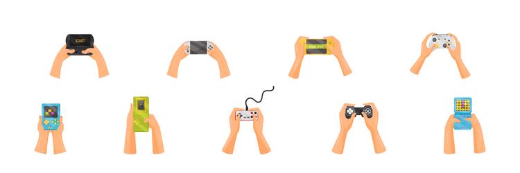 hands holding gamepads or controller playing video vector image