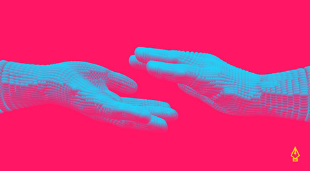 hands reaching towards each other concept vector