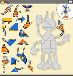 jigsaw puzzle task with cartoon robot character vector image