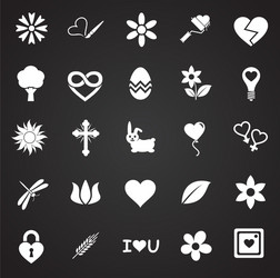 spring icons set on black background for graphic vector image