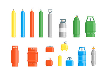 cartoon color different gas cylinder tanks set vector