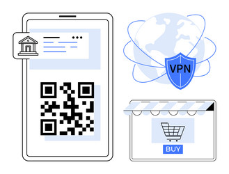 digital payment on mobile device with vpn security vector image