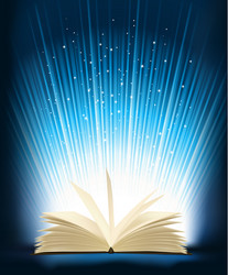 opened magic book with light vector