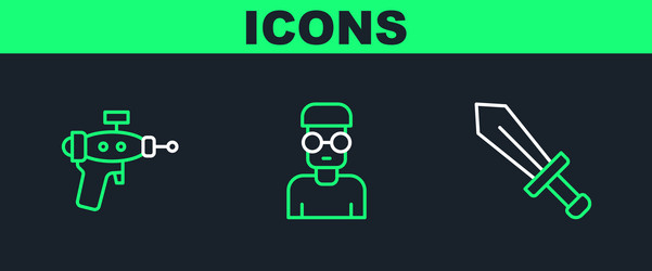 set line sword for game ray gun and nerd geek vector image