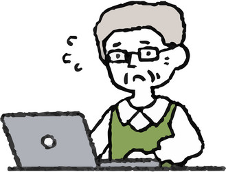 analog-style an elderly man using a pc vector image