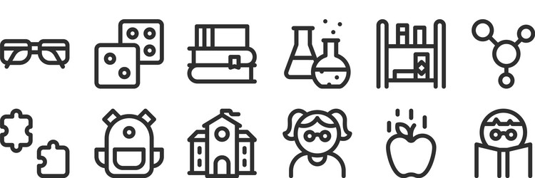set 12 thin outline icons such as boy nerd vector image
