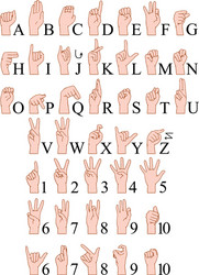 Sign Language Alphabet & Numbers Chart vector image
