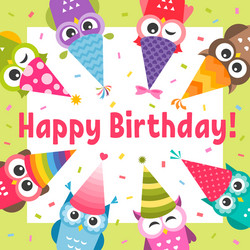 Cute Birthday Card with Owls Vector Image