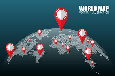 Dots world map with pins isolated vector